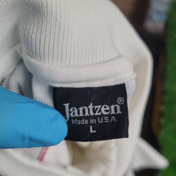 VTG 80s Jantzen Made in USA Polo Shirt Mens Medium Color Block Stripe Knit - Picture 9 of 9